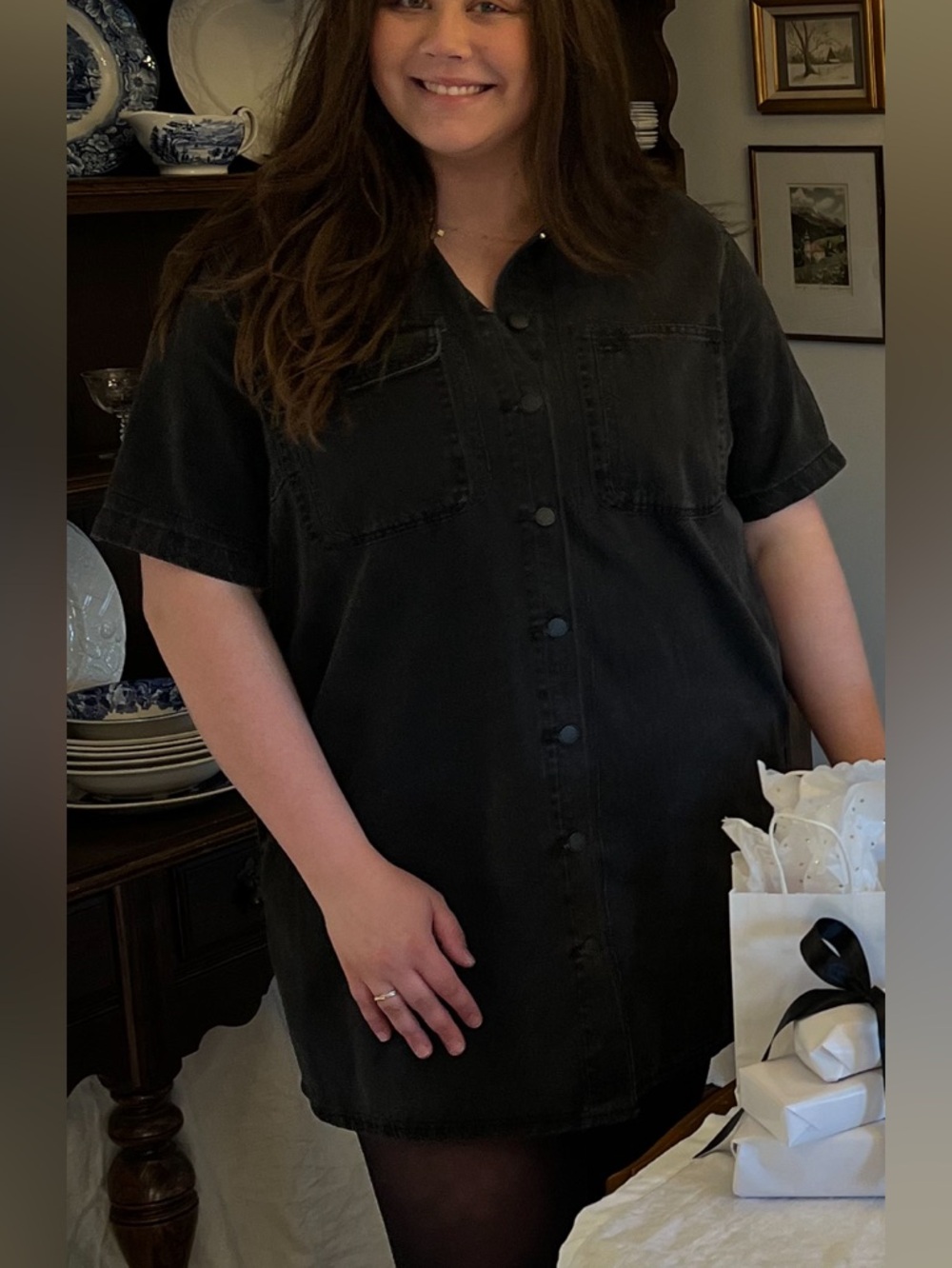 Universal Thread Black Top with Pale Pink Trim